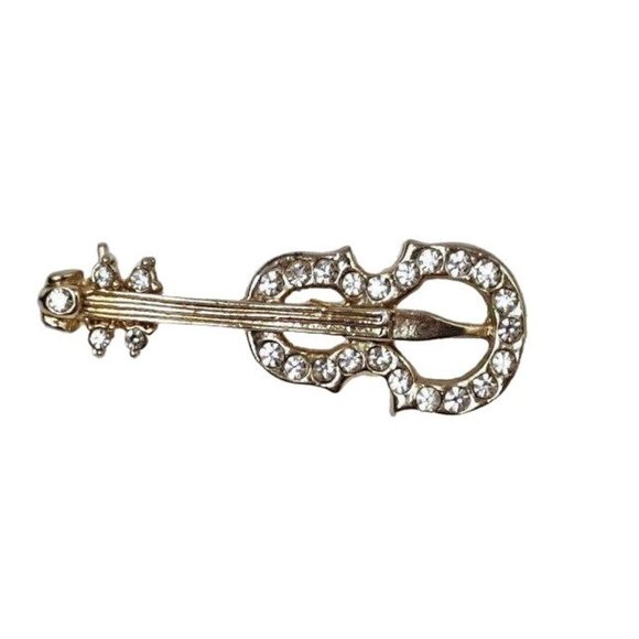 Unbranded Jewelry - Violin Pin Gold Tone Rhinestone Jewels Orchestra Music Lover Brooch Lapel Pin